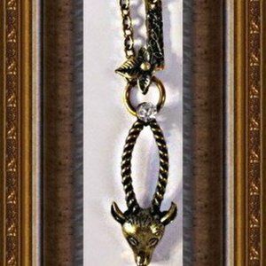 Antique Bronze Antelope / Flower Design Necklace With Clear Crystal